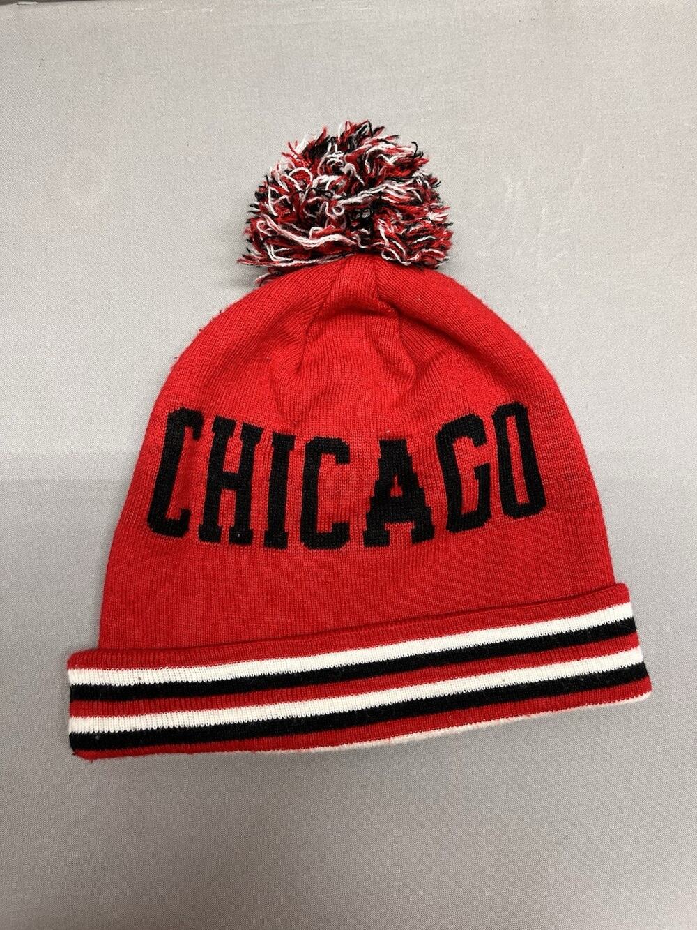 Chicago Bulls Knit NBA Red and Black Cuffed Beanie Hat with Pom